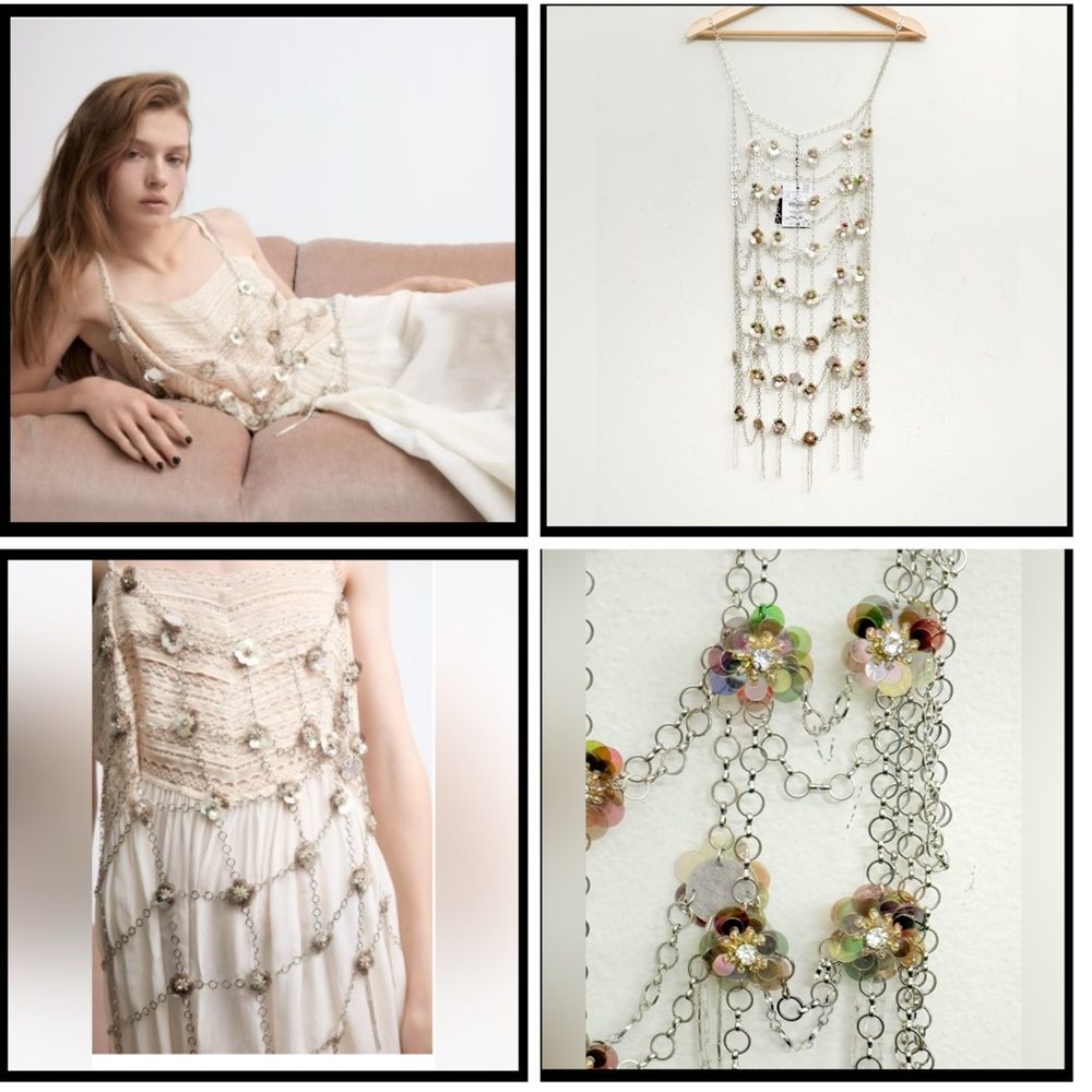 NWT Zara Beaded Floral Metal Dress Size S